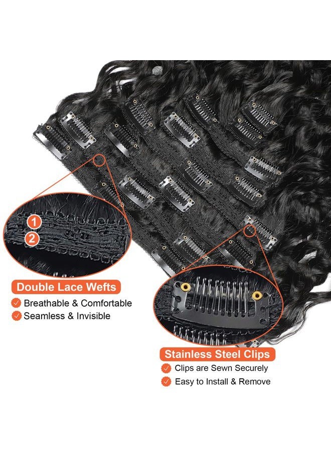 Doren Deep Curly Clip-In Real Hair Extensions for Women, 8 Pieces, 20 Clips, 120 g, Curly Remy Brazilian Water Wave Hair, Natural Black Colour, 45.7 cm (18 inches) - Image 4